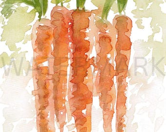 Spring Carrots Watercolor Painting Digital File