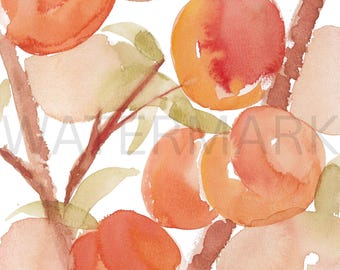 Branch of Peaches Watercolor Painting Digital File