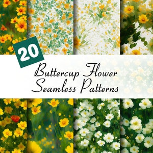 20 Watercolour Buttercup Flowers, Digital Image, Flowers Seamless Pattern, Floral Prints, Flower, Spring Digital Image, Floral Digital Image