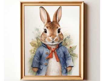 Cute Easter Bunny Rabbit Print, Vintage Spring Printable, Farmhouse Easter Art Decor, Nursery Decor Printable Wall Art
