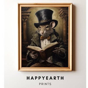 Cute Rat Reading Book Vintage Spring Printable Farmhouse Woodland Animal Decor Easter Art Print Nursery Decor Printable wall art