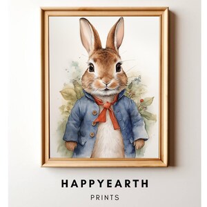 Cute Easter Bunny Rabbit Print, Vintage Spring Printable, Farmhouse Easter Art Decor, Nursery Decor Printable Wall Art