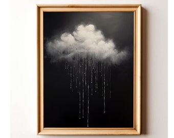 魔法の雨雲のヴィンテージデジタルプリント - ムーディなダークスカイアート | コテージコアとダークアカデミアの壁装飾をすぐにダウンロード