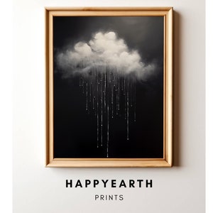 Magical Rain Cloud Vintage Digital Print - Moody Dark Sky Art | Instant Download Cottagecore and Dark Academia Wall Decor