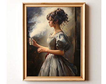 Elegant Victorian Lady vs. Bathroom Odors: Whimsical Vintage Art Print | Instant Antique Humor Decor for Lavatory Charm