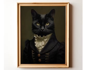 Victorian Cat Portrait Print: Gothic Dark Academia Decor (Digital Download)