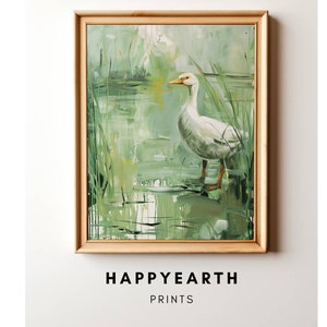 Bird in Water Shallows Printable, Bird Painting, Farmhouse Decor, Vintage Nursery Wall Art Decor,  Bird Art Printable