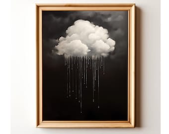 Vintage Rain Cloud Art Print: Moody Cottagecore Decor (Digital Download)