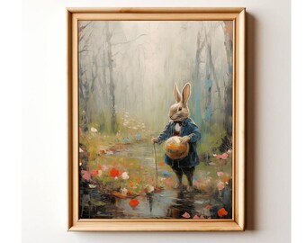 Vintage Easter Bunny Oil Painting: Woodland Digital Print (Digital Download)