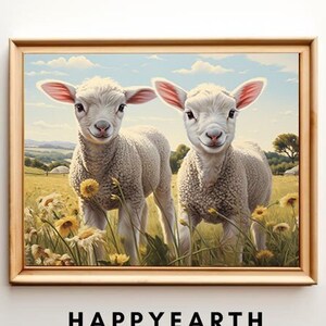 Spring Lambs Decor Vintage Spring Printable Farmhouse Easter Decor Easter Art Woodland Animals Print Nursery Printable wall art