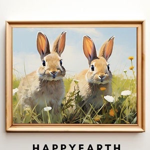 Spring Bunnies Rabbit Decor Vintage Spring Printable Farmhouse Easter Decor Easter Art Woodland Animals Print Nursery Printable wall art