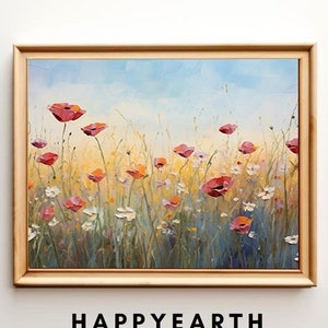 Colorful Poppies Oil Painting Print: Vintage Summer Landscape (Digital Download)