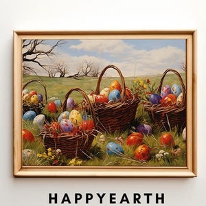 Baskets of Easter Eggs Vintage Spring Printable Farmhouse Easter Decor Easter Art Print Nursery Decor Printable wall art