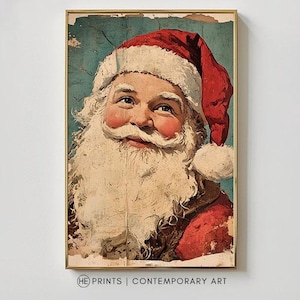 Santa Claus Old Poster Digital Print - Vintage Christmas Decor Art | Downloadable Happy Santa Painting & Xmas Season for Festive Wall