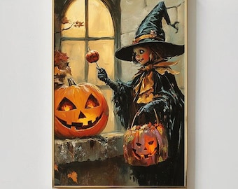 Vintage Halloween Witch Print: Spooky Cottagecore Art (Digital Download)