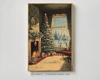 Vintage Christmas Tree Print: Snowy Holiday Scene (Digital Download)