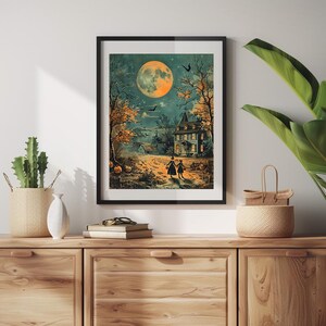 trick or treat halloween scene vintage print