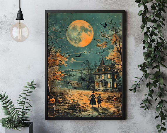 Haunted House Halloween Poster: Vintage Trick or Treat Art