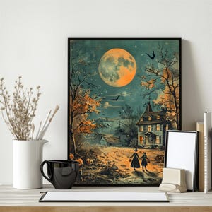 trick or treat halloween scene vintage print