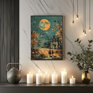 trick or treat halloween scene vintage print