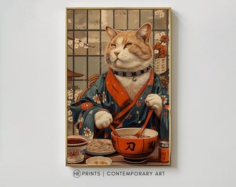 Katze im Kimono Ukiyo-e Print: Japanische Kunst für Katzenliebhaber (Digitaler Download)