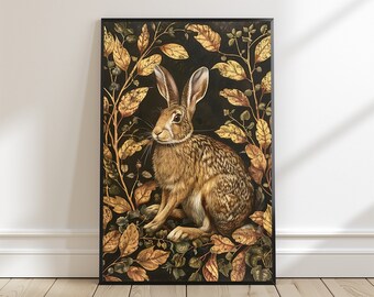 William Morris Inspired Rabbit Print - Elegant Cottagecore Art | Vintage Floral Wall Decor for Victorian & Mid-Century Style Homes