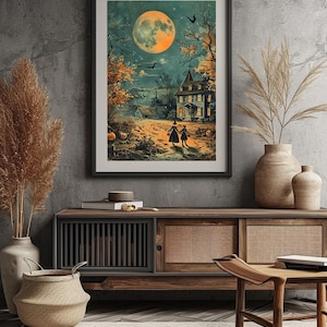 trick or treat halloween scene vintage print