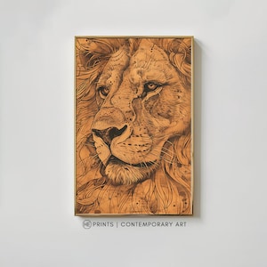 Floral Lion Art Inspired by William Morris - Vintage Wall Print | Sophisticated Cottagecore and Mid-Century Decor