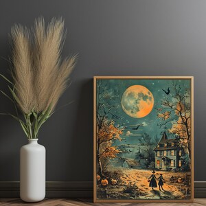 trick or treat halloween scene vintage print