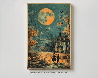 Haunted House Halloween Print: Vintage Witchy Decor (Digital Print)