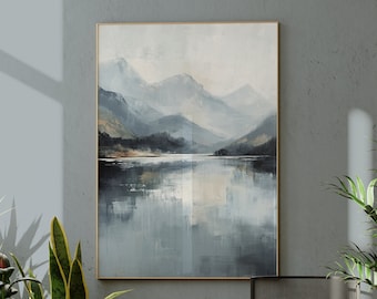 Monochrome Mountain Lake Print | Scandinavian Landscape Art (Digital Download)
