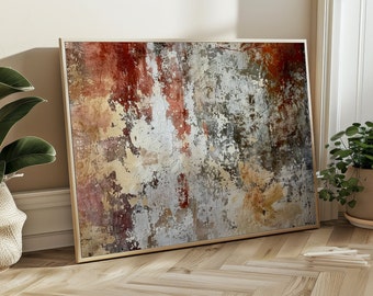Rustic Abstract Art Print | Dark Red, Beige, & Gray (Digital Download)