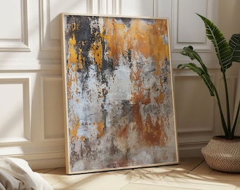 Rustic Orange Grey Plaster Art Print | Industrial Texture (Digital Download)