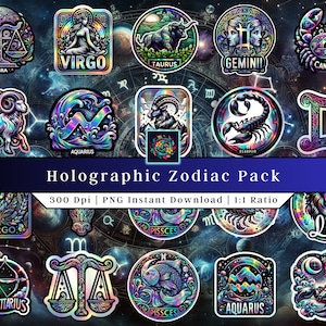Zodiac Pack | Clip Art | Printable Stickers | Astrology | Zodiac Sign Stickers | Commercial Use | PNG file | Vinyl Stickers