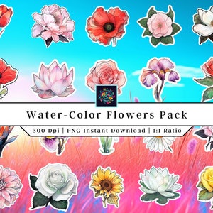 Aquarell Blumen Design | Clip Art | Druckbare Sticker | Blume PNG | Blumen Sticker | Digitaler Download | Sticker PNG