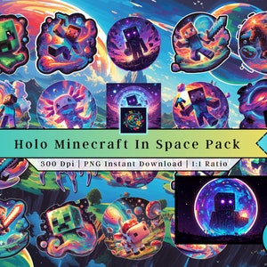Minecraft en el espacio Pegatinas Diseño Holográfico / Clip Art / Pegatinas Imprimibles / Minecraft PNG / Minecraft Pegatinas / Uso Comercial