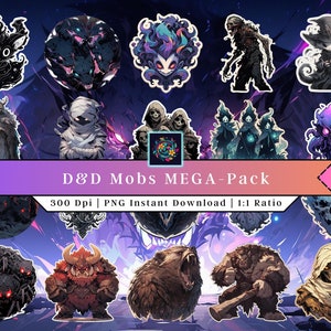 Pacote D&D Mobs | Clip-Art | Adesivos para impressão | fantasia PNG | feitiços adesivos | Vinil | Decalques de RPG | Arte de Dungeons e Dragões