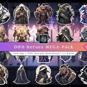 D&D Heroes Pack | Clip Art | Druckbare Sticker | fantasie PNG | Charakter Sticker | Vinyl | Rollenspiel Aufkleber | Dungeons and Dragons Art