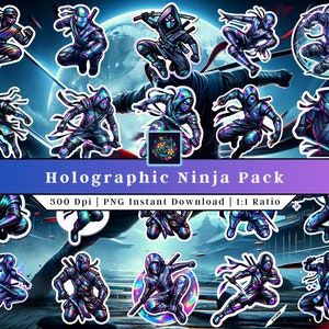 Ninja-pakket | Illustraties | Afdrukbare stickers | Jongens | Ninja-stickers | Commercieel gebruik | PNG-bestand | Vinylstickers | Holografische stickers