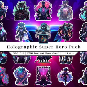 Holographic Heroes and Villains Design | Clip Art | Printable Stickers | Super Heroes PNG | Super Heroes Stickers | Digital Download