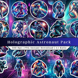 Astronaut Paket | Clip-Kunst Druckbare Aufkleber | Raumfahrer | Holographische Sticker | Kommerzielle Nutzung | PNG-Datei | Vinyl-Aufkleber