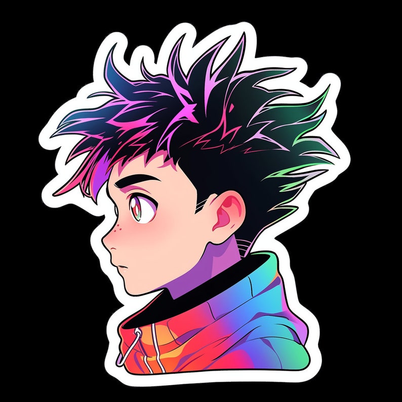 Anime Holographic Boy Design Clip Art Printable Stickers Anime PNG