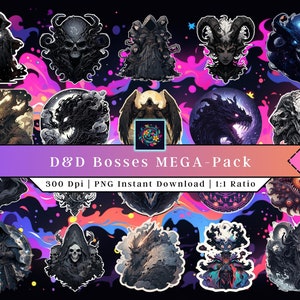 Pacote de chefes de D&D | Clip-Art | Adesivos para impressão | fantasia PNG | feitiços adesivos | Vinil | Decalques de RPG | Arte de Dungeons e Dragões