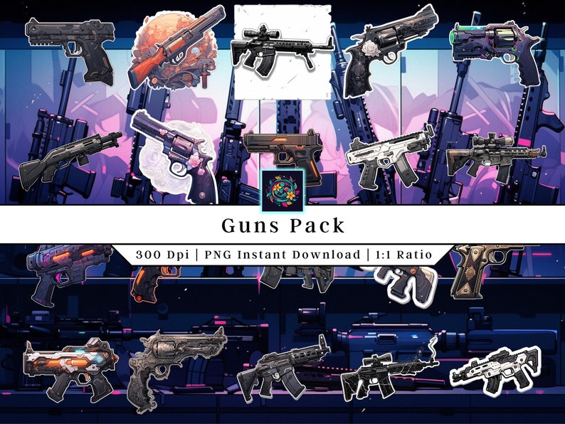 Guns Pack Clip Art Printable Stickers Guns PNG Video Game Stickers