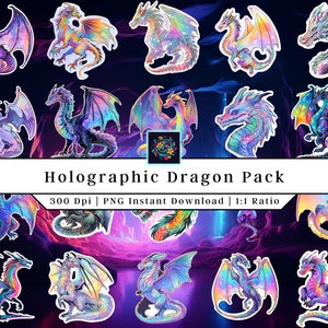 Dragon Holographic Design | Clip Art | Printable Stickers | Dragon PNG | Dragon Stickers | Digital Download | Sticker PNG | vinyl Stickers