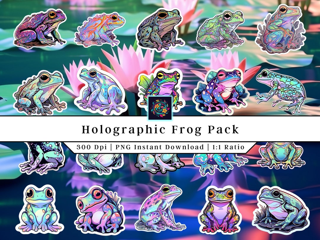 Frog Holographic Design Clip Art Printable Stickers Frogs PNG Frog