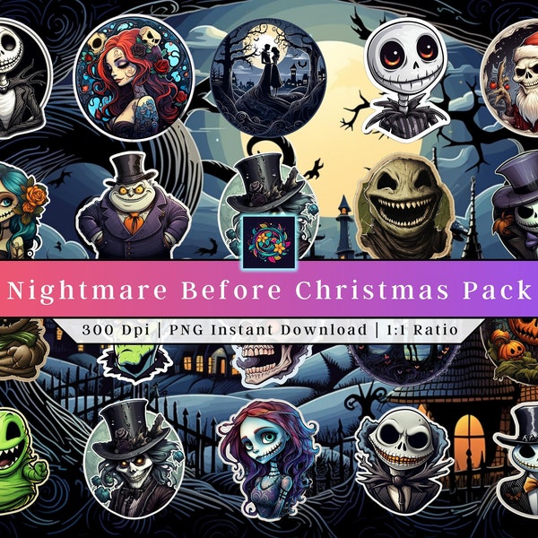 Halloween Nightmare Before Christmas pack | Clip Art | Printable Stickers | Halloween PNG | Halloween Stickers | Vinyl | Fun Decals