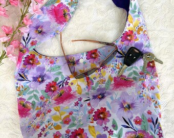 Hobo Bag, Floral Fabric Hobo Bag, Floral Slouchy Bag, Slouchy Tote Bag, Shoulder Tote Bag, Casual Tote Bag