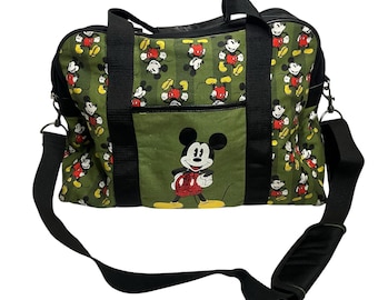 Vintage Y2K Disney Mickey Mouse Print Green Canvas Duffle Bag