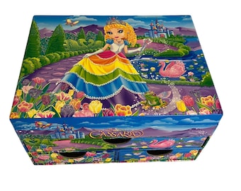 Vintage 2000's Lisa Frank Glitter Princess Cassara Mirrored Stationary Jewelry Box
